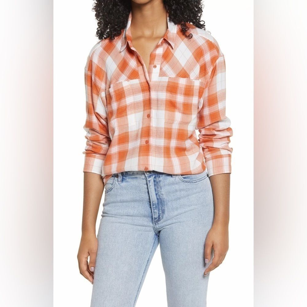 BP. High/Low Plaid Button-Up Shirt